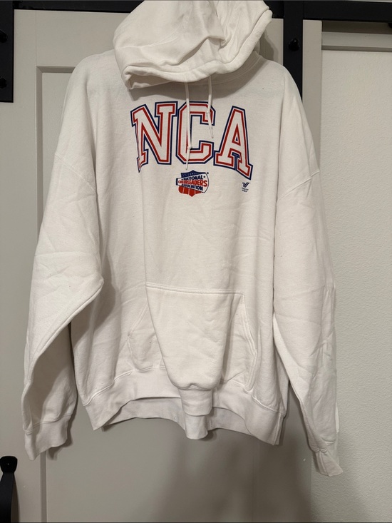 Varsity Tops - Varsity White Crewneck Sweatshirt with Red & Blue NCA Logo